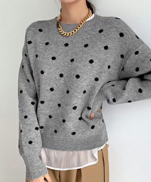 DHOLIC(ディーホリック)の「ラウンドドットニット(ニット/セーター・レディース・ベージュ/グレー/アイボリー・ONESIZE)」の3枚目の写真