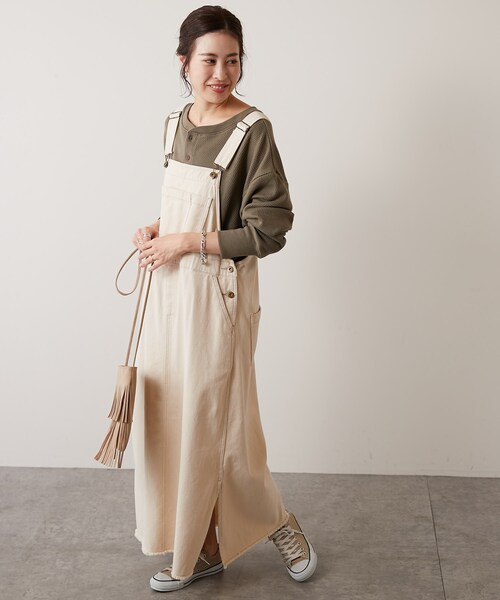 CIAOPANIC TYPY（チャオパニックティピー）の「あったか裾フリンジジャンスカ（ワンピース・レディース・オフホワイト/ブラウン・S/M）」の2枚目の写真