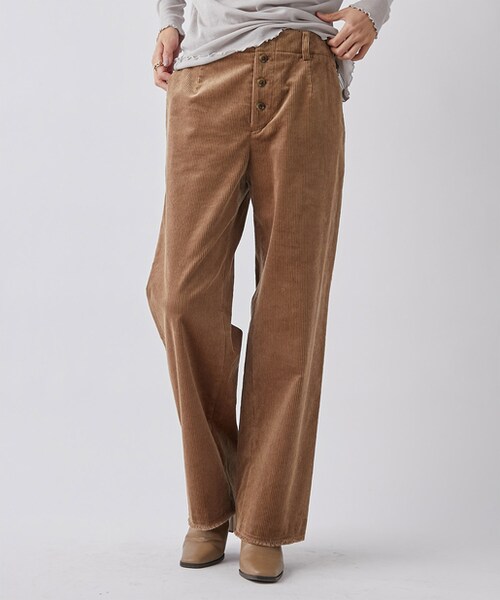 un dix cors（アンディコール）の「【《ハイウエストが足長効果に》手洗い可】コーデュロイストレートパンツ（その他パンツ・レディース・アイボリー/ベージュ/グリーン・36/38）」の2枚目の写真