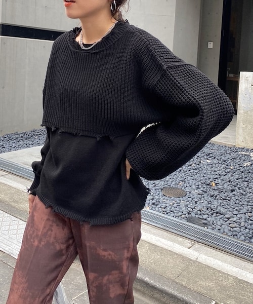 WHO'S WHO gallery(フーズフーギャラリー)の「マルチセパレートニット(ニット/セーター・レディース・エクリュ/パープル/ブラック・F)」の1枚目の写真