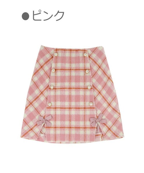 Bobon21（ボボンニジュウイチ）の「ダブルボタンチェック柄タイトスカート-全２色-（スカート・レディース・グレー/ピンク・S/M/L）」の2枚目の写真