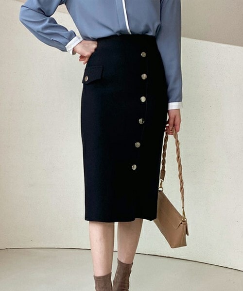 DHOLIC（ディーホリック）の「サイドボタンニットスカート（スカート・レディース・チェック/ブラック・ONESIZE）」の2枚目の写真