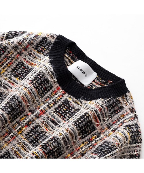 Iroquois（イロコイ）の「Iroquois 7G TUCK-KNITTING CHECK KNIT(BLACK