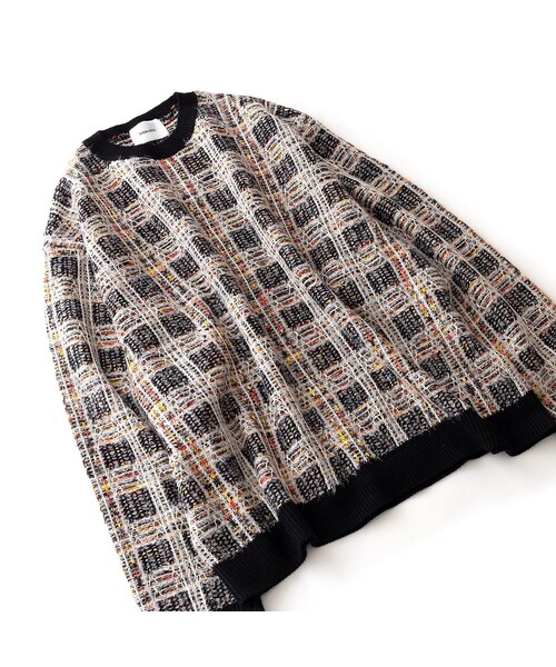 Iroquois（イロコイ）の「Iroquois 7G TUCK-KNITTING CHECK KNIT(BLACK