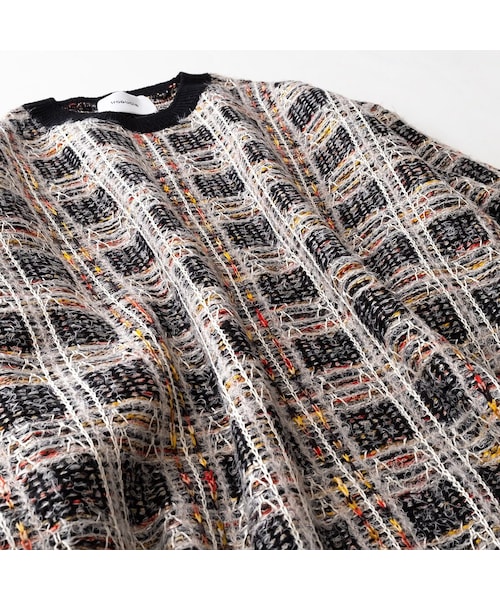 Iroquois（イロコイ）の「Iroquois 7G TUCK-KNITTING CHECK KNIT(BLACK