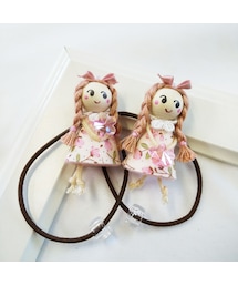Handmade（ハンドメイド）の「ミックスガールちゃんヘアゴム（B.淡ピンク小花）（ヘアゴム・キッズ）」