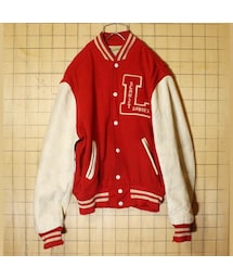 HOLLOWAY | 1950s USA製 Holloway 袖レザー スタジアムジャンパー レッド ホワイト メンズL相当 ワッペン アメリカ古着(スタジャン)