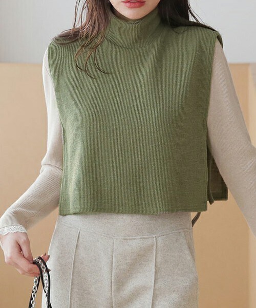 DHOLIC（ディーホリック）の「ハイネックリボンベスト（ベスト・レディース・グレー/グリーン/ブラック/ベージュ・ONESIZE）」の4枚目の写真