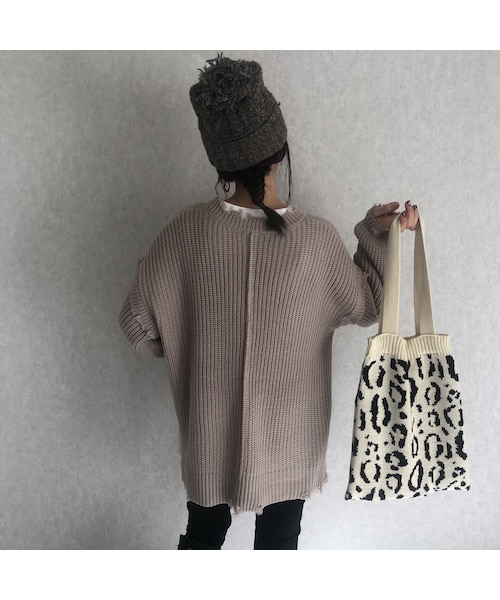 copine（コピン）の「コーディネートのアクセント！レオパード柄ニットトートバッグ(3color)【クリックポスト対象商品】（トートバッグ・レディース・その他）」の10枚目の写真