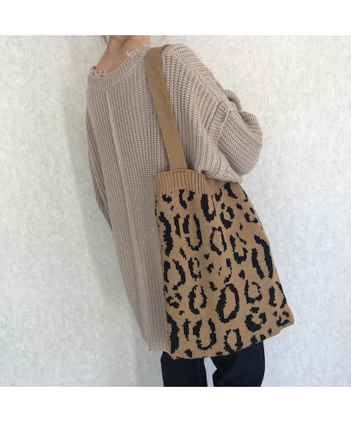 copine（コピン）の「コーディネートのアクセント！レオパード柄ニットトートバッグ(3color)【クリックポスト対象商品】（トートバッグ・レディース・その他）」の13枚目の写真