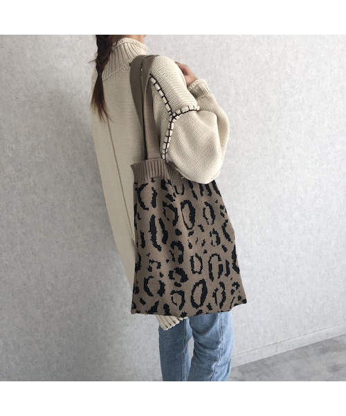 copine（コピン）の「コーディネートのアクセント！レオパード柄ニットトートバッグ(3color)【クリックポスト対象商品】（トートバッグ・レディース・その他）」の2枚目の写真