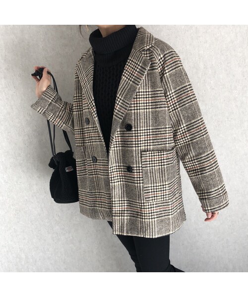 copine（コピン）の「上品なゆるシルエット！チェック柄ミドル丈コート（テーラードジャケット・レディース・その他）」の7枚目の写真