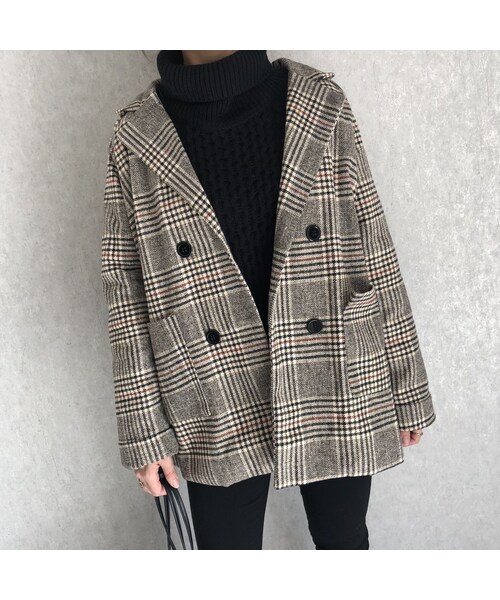 copine（コピン）の「上品なゆるシルエット！チェック柄ミドル丈コート（テーラードジャケット・レディース・その他）」の5枚目の写真