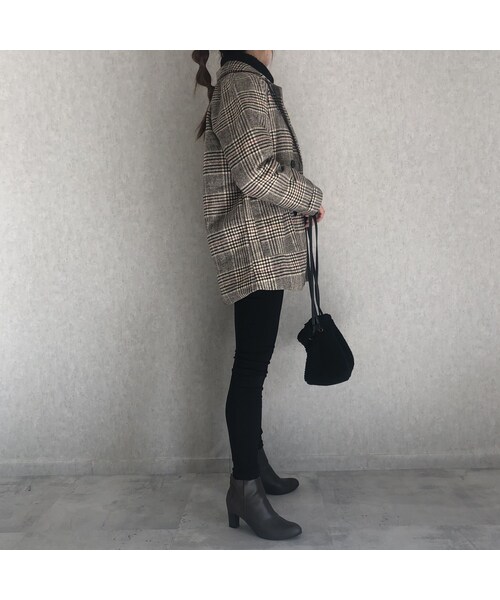 copine（コピン）の「上品なゆるシルエット！チェック柄ミドル丈コート（テーラードジャケット・レディース・その他）」の2枚目の写真