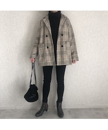 copine | 上品なゆるシルエット！チェック柄ミドル丈コート(テーラードジャケット)