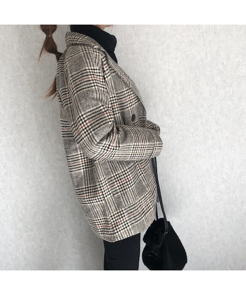 copine（コピン）の「上品なゆるシルエット！チェック柄ミドル丈コート（テーラードジャケット・レディース・その他）」の6枚目の写真