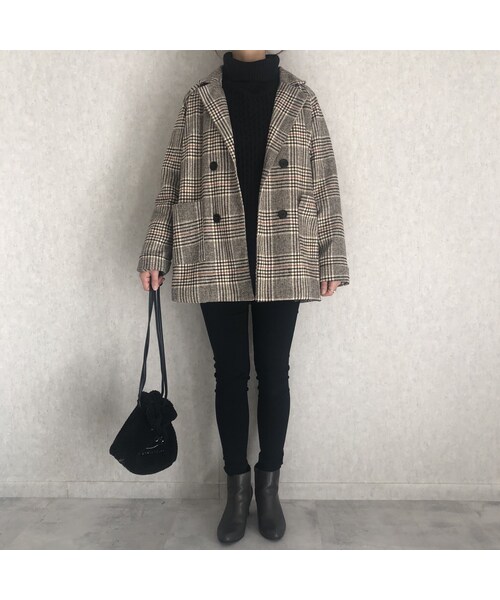 copine（コピン）の「上品なゆるシルエット！チェック柄ミドル丈コート（テーラードジャケット・レディース・その他）」の4枚目の写真