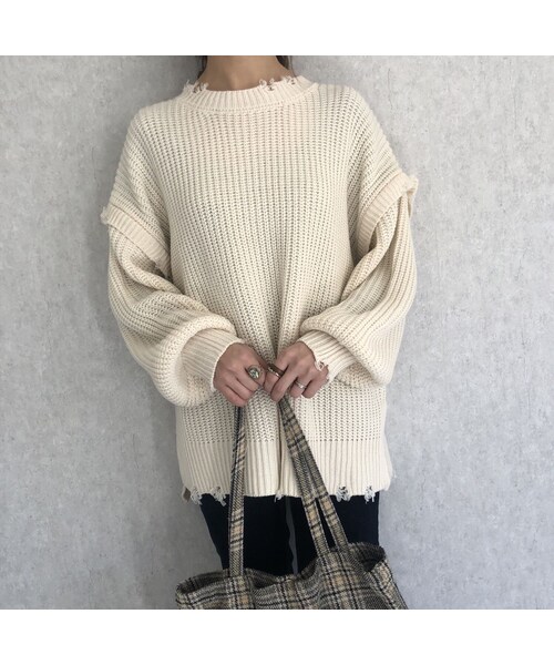 copine（コピン）の「ダメージ加工デザイン♪ざっくりシンプルゆるニット(3color)（ニット/セーター・レディース・その他）」の3枚目の写真