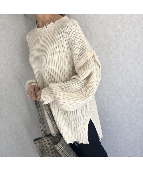 copine（コピン）の「ダメージ加工デザイン♪ざっくりシンプルゆるニット(3color)（ニット/セーター・レディース・その他）」の4枚目の写真