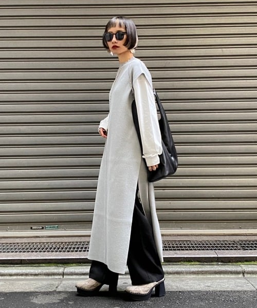 PAGEBOY（ページボーイ）の「【WEB先行予約】ニットロングベスト（ワンピース/ドレス・レディース・ブラック/グレー・F）」の6枚目の写真