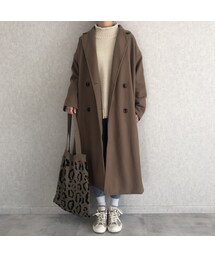 copine | Newカラー！抜け感のある裾サイドスリットデザイン！オーバーサイズダブルチェスターコート（モカ）(チェスターコート)