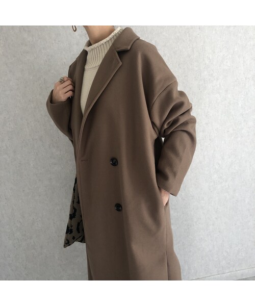 copine（コピン）の「Newカラー！抜け感のある裾サイドスリットデザイン！オーバーサイズダブルチェスターコート（モカ）（チェスターコート・レディース・その他）」の7枚目の写真