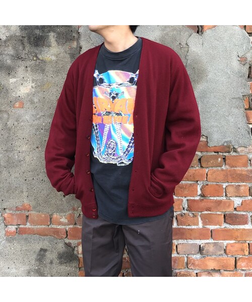 no brand（ノーブランド）の「Searsアクリルカーディガン エンジ