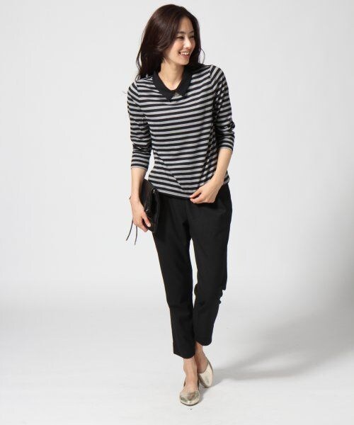 GLOBAL WORK（グローバルワーク）の「カットエリボーダープルオーバー長袖（トップス・レディース・ボーダー10/グレーボーダー18/ボルドーボーダー38・Ｍ/Ｌ）」の5枚目の写真