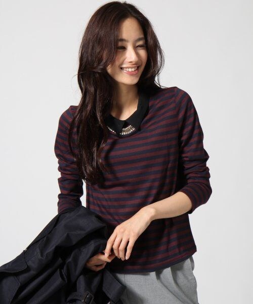 GLOBAL WORK（グローバルワーク）の「カットエリボーダープルオーバー長袖（トップス・レディース・ボーダー10/グレーボーダー18/ボルドーボーダー38・Ｍ/Ｌ）」の3枚目の写真