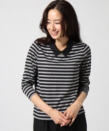 GLOBAL WORK | カットエリボーダープルオーバー長袖(トップス)