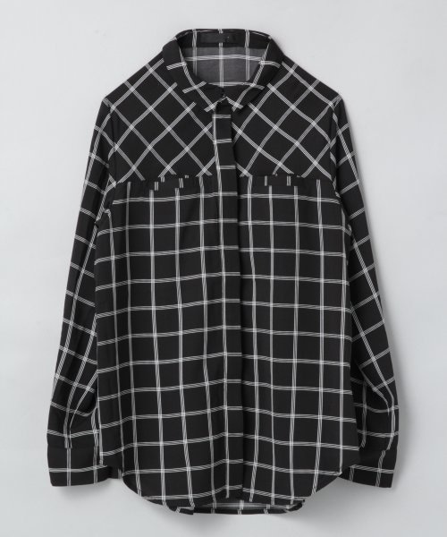 JEANASIS（ジーナシス）の「WPチェックレギュラーシャツ（トップス・レディース・アイボリー/ブラック/キャメル・FREE）」の2枚目の写真