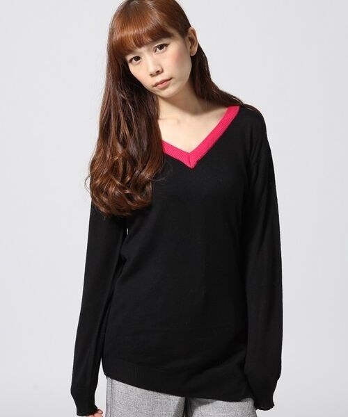 JEANASIS（ジーナシス）の「14GハイショクVネックプルオーバー（トップス・レディース・オフホワイト/ブラック/チャコールグレー・FREE）」の2枚目の写真