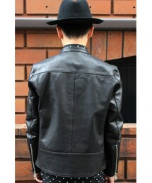 新品未使用　417エディフィス　フェイクレザー シングルライダース　ネイビー 新品未使用 417エディフィス フェイクレザー シングルライダース