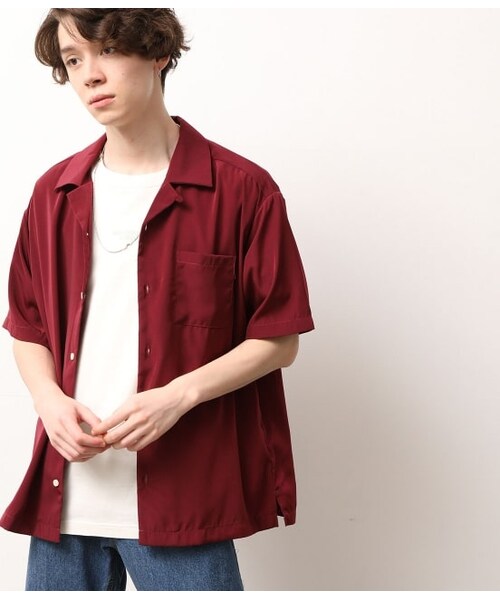JUNRED（ジュンレッド）の「オープンカラー半袖シャツ（トップス・メンズ・ベージュ/ワイン/ピンク/ブラウン/グレー/ブラック・M/L/LL）」の6枚目の写真