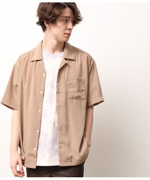 JUNRED（ジュンレッド）の「オープンカラー半袖シャツ（トップス・メンズ・ベージュ/ワイン/ピンク/ブラウン/グレー/ブラック・M/L/LL）」の4枚目の写真