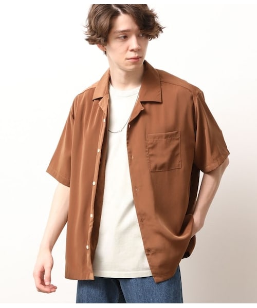 JUNRED（ジュンレッド）の「オープンカラー半袖シャツ（トップス・メンズ・ベージュ/ワイン/ピンク/ブラウン/グレー/ブラック・M/L/LL）」の3枚目の写真