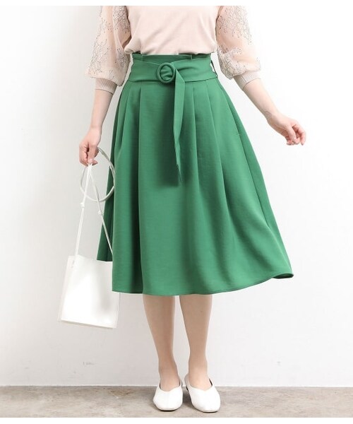 VIS（ビス）の「リングバックルベルト付きフレアスカート（スカート・レディース・キャメル/グリーン/キナリ・L/S/M）」の3枚目の写真