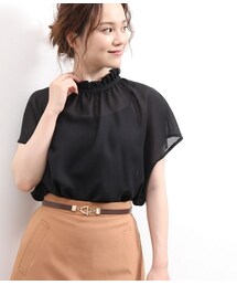 VIS（ビス）の「【WEB限定】【SET】キャミ付きシアーフリルスタンドブラウス（トップス・レディース）」