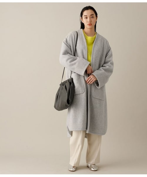 ADAM ET ROPE'(アダムエロペ)の「リサイクルカシミヤ混トリミングガウンコート(ジャケット/アウター・レディース・ブラック/グレー・F)」の2枚目の写真