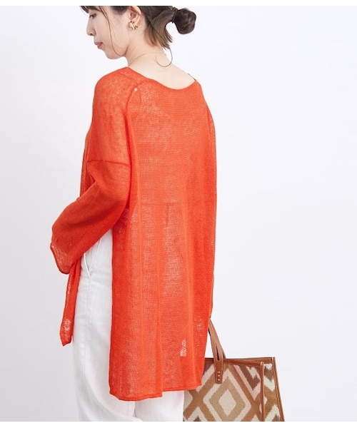 ADAM ET ROPE'（アダムエロペ）の「リネンチュニックプルオーバー（トップス・レディース・ダークブラウン/オレンジ・F）」の2枚目の写真