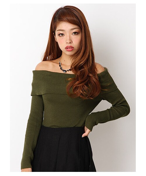 LIPSERVICE(リップサービス)の「リブオフショルニット(トップス・レディース・オフホワイト/ネイビー/カーキ/ブラック/ミックス1・FREE)」の11枚目の写真