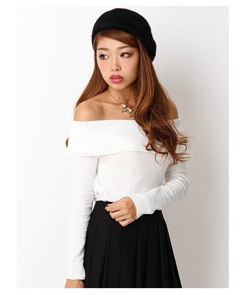 LIPSERVICE(リップサービス)の「リブオフショルニット(トップス・レディース・オフホワイト/ネイビー/カーキ/ブラック/ミックス1・FREE)」の9枚目の写真