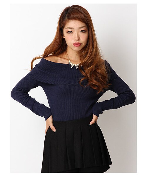 LIPSERVICE(リップサービス)の「リブオフショルニット(トップス・レディース・オフホワイト/ネイビー/カーキ/ブラック/ミックス1・FREE)」の10枚目の写真