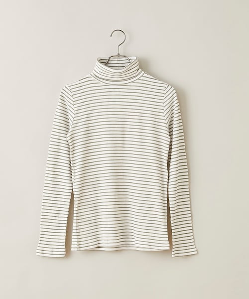 CIAOPANIC（チャオパニック）の「リブカットタートルネック/ボーダー（Tシャツ/カットソー・レディース・オフホワイト/ピスタチオ/ネイビー・F）」の2枚目の写真