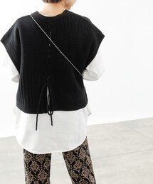 COLONY 2139 | バックレースアップパッチワークライク柄編みベスト(ニット/セーター)