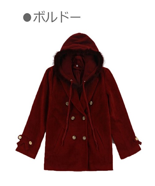 Bobon21(ボボンニジュウイチ)の「フード付き2WAYレイヤードPコート-全2色-(ピーコート・レディース・ブルー/レッド・S/M)」の2枚目の写真