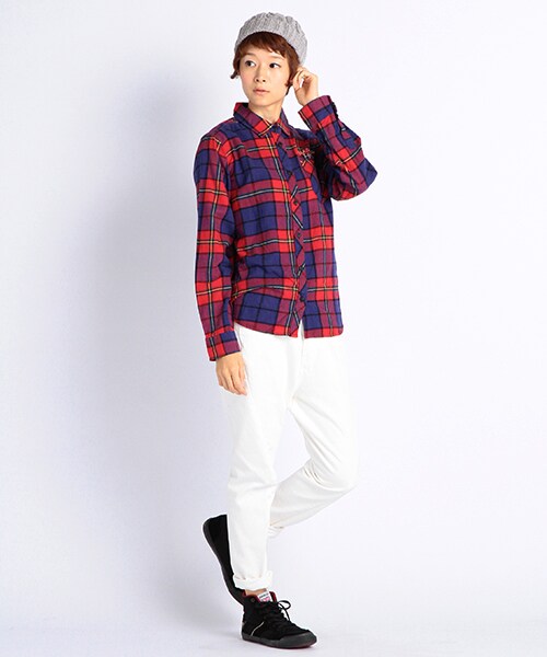 DOUBLE NAME（ダブルネーム）の「ネルチェック刺繍ＳＨＩＲＴ（トップス・ネイビー/レッド/キナリ/柄A・FREE）」の9枚目の写真