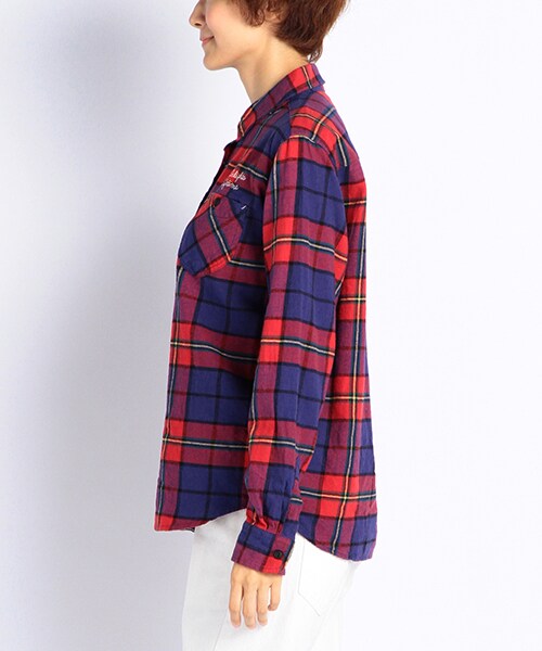 DOUBLE NAME（ダブルネーム）の「ネルチェック刺繍ＳＨＩＲＴ（トップス・ネイビー/レッド/キナリ/柄A・FREE）」の5枚目の写真