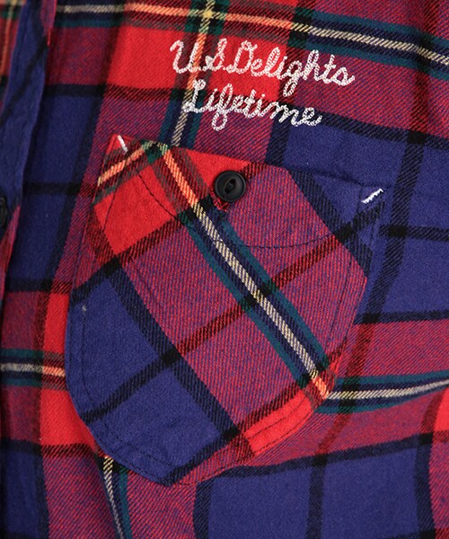 DOUBLE NAME（ダブルネーム）の「ネルチェック刺繍ＳＨＩＲＴ（トップス・ネイビー/レッド/キナリ/柄A・FREE）」の8枚目の写真