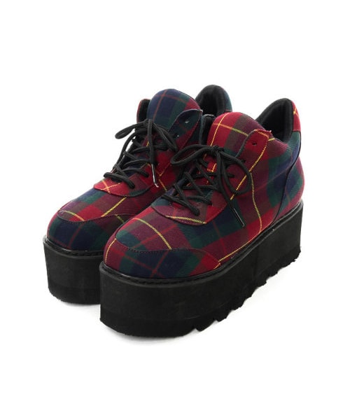Re:EDIT（リエディ）の「CHICMUSE レースアップ6センチ厚底スニーカー（シューズ・レディース・ブラック/ホワイト/グリーン/ネイビー/ワイン/グレンチェック/レッドチェック/グリーンチェック・S/M/L/LL）」の11枚目の写真